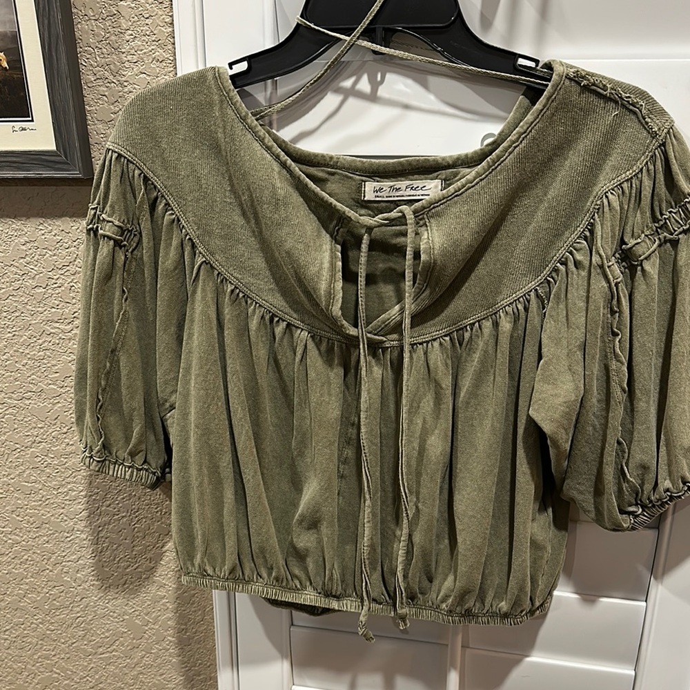 Free People Olive Green Peasant Blouse